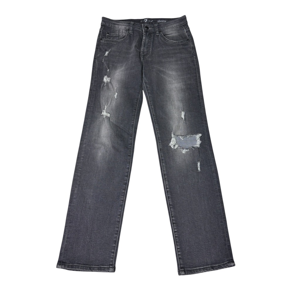 7 For All Mankind Slimmy Jeans Women Charcoal Distressed‎ Slim Fit Sz 12 26x27